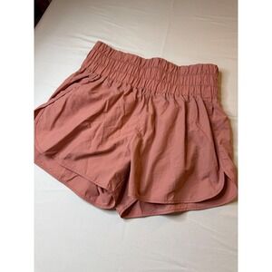 Zenana Womens XL Smocked High Waist Running Shorts Rose Pink Athletic Lined